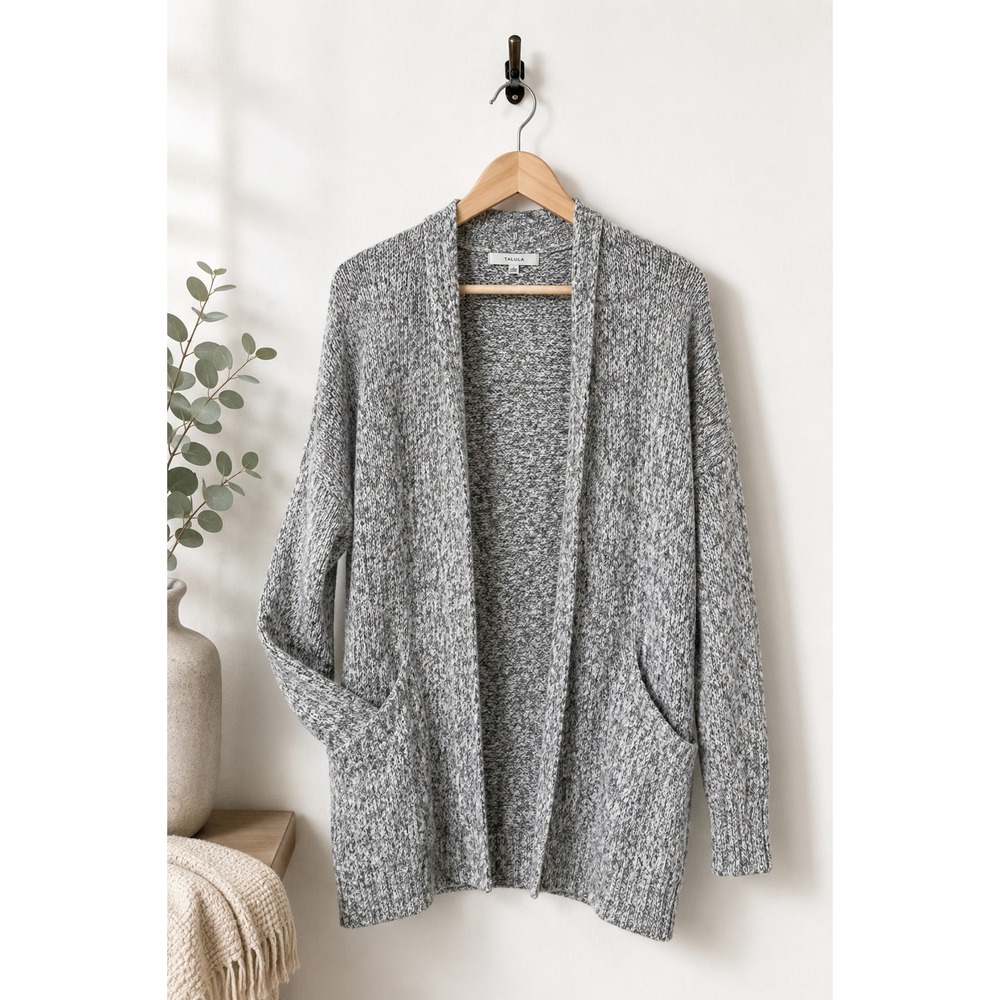 Soft Angora Cashmere‎ Blend Open Cardigan Oversized Cozy Grey Knit Pockets